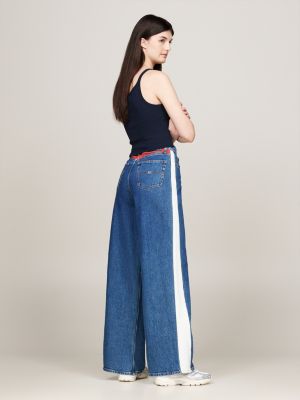 canotta crop varsity a coste blu da donne tommy jeans