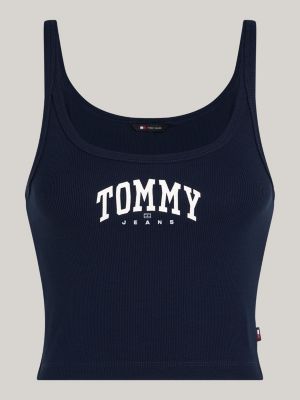 camiseta de tirantes de corte cropped azul de mujeres tommy jeans