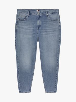 blue curve mom high rise tapered faded jeans for women tommy jeans