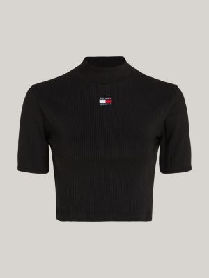 crop top con collo a lupetto e distintivo nero da donne tommy jeans