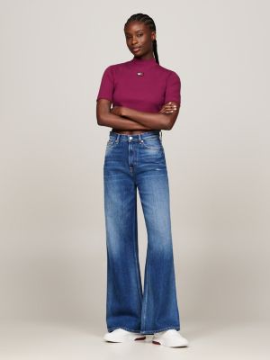 crop top con collo a lupetto e distintivo viola da donne tommy jeans