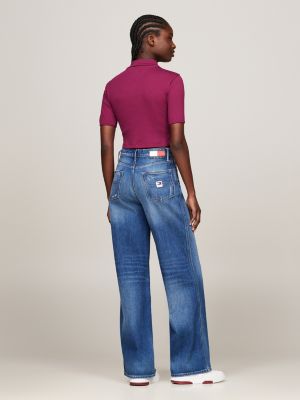 crop top con collo a lupetto e distintivo viola da donne tommy jeans