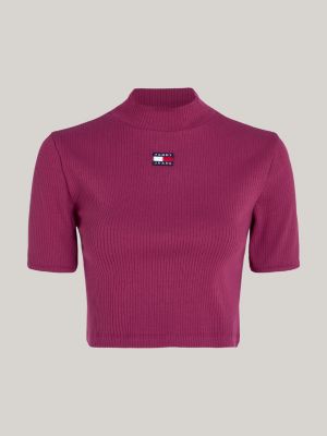 crop top con collo a lupetto e distintivo viola da donne tommy jeans