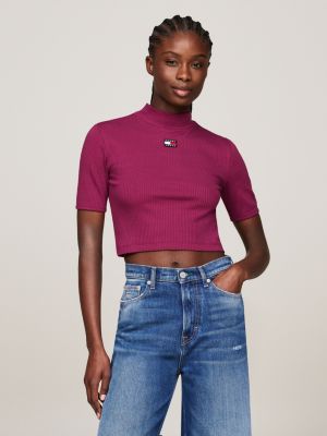 crop top con collo a lupetto e distintivo purple da donne tommy jeans