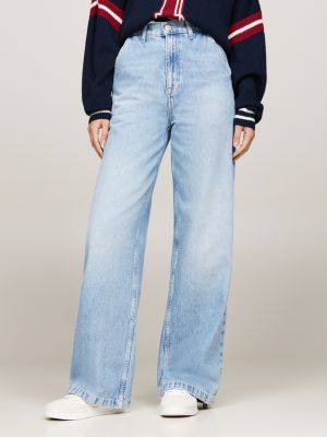 blue claire varsity high rise wide jeans voor dames - tommy jeans