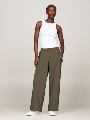 green flap pocket baggy fit parachute trousers for women tommy jeans