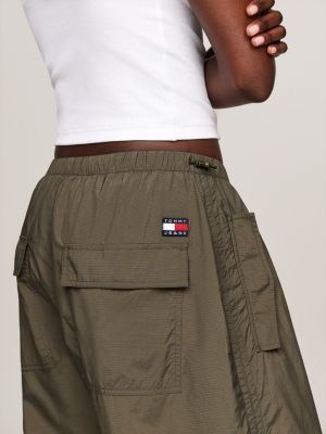 green flap pocket baggy fit parachute trousers for women tommy jeans