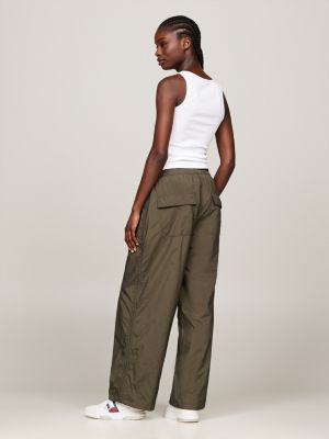 green flap pocket baggy fit parachute trousers for women tommy jeans