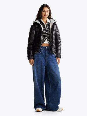 black high-shine puffer jacket for women tommy jeans