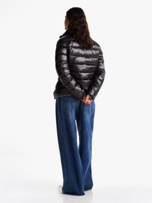 schwarz puffer-jacke mit hochglanz-finish für damen - tommy jeans