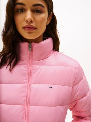 pink high-shine puffer jacket for women tommy jeans