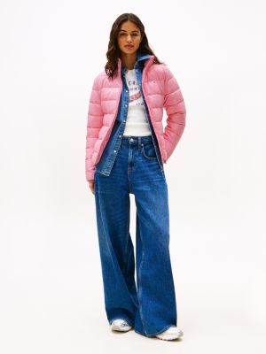 pink high-shine puffer jacket for women tommy jeans