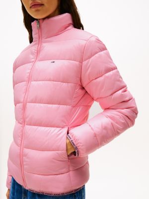 pink high-shine puffer jacket for women tommy jeans