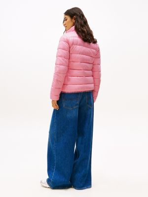 pink high-shine puffer jacket for women tommy jeans