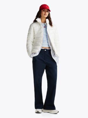 white high-shine puffer jacket for women tommy jeans