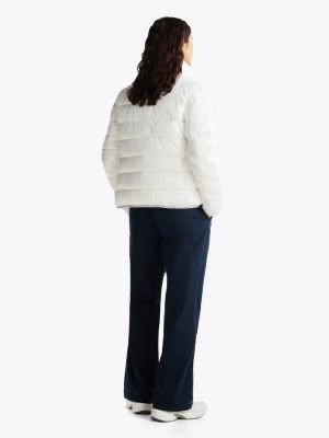 white high-shine puffer jacket for women tommy jeans