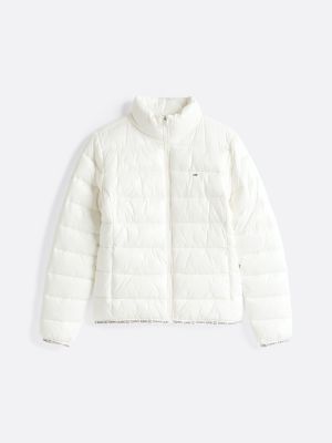 white high-shine puffer jacket for women tommy jeans