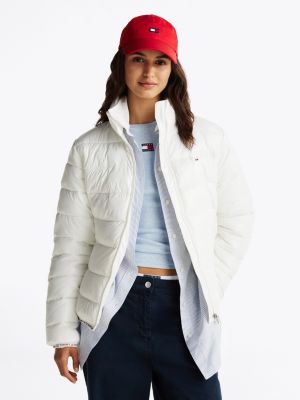 white hoogglans pufferjack voor dames - tommy jeans