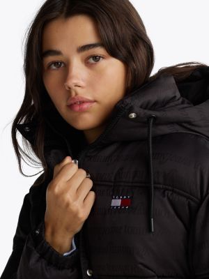 black logo print hooded puffer jacket for women tommy jeans