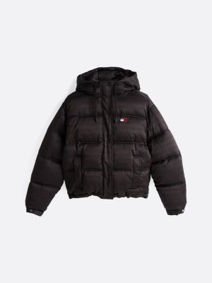 black logo print hooded puffer jacket for women tommy jeans