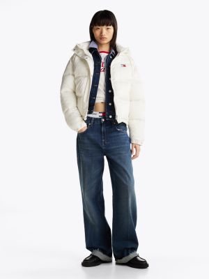 white logo print hooded puffer jacket for women tommy jeans