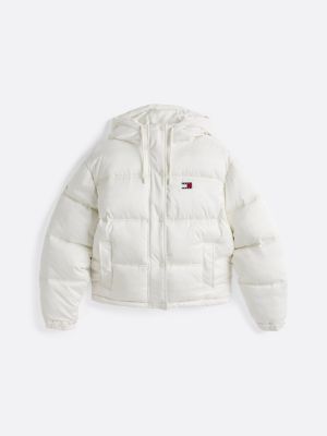 white logo print hooded puffer jacket for women tommy jeans