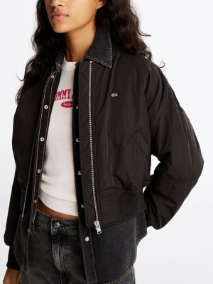 black padded water repellent bomber jacket for women tommy jeans