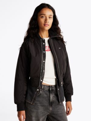 black padded water repellent bomber jacket for women tommy jeans