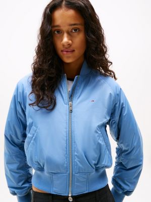 blue padded water repellent bomber jacket for women tommy jeans