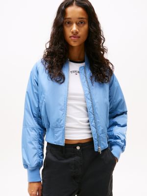 blue padded water repellent bomber jacket for women tommy jeans