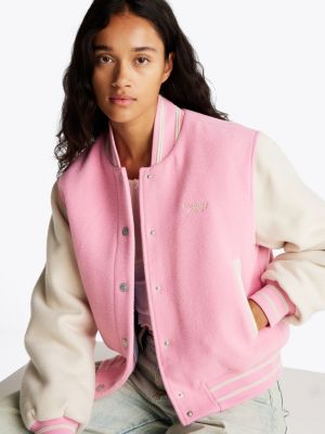 multi varsity padded bomber jacket with wool for women tommy jeans