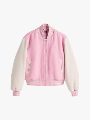 Pink varsity jacket best sale