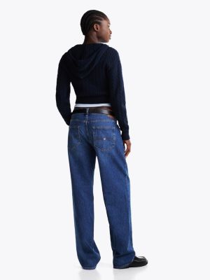 blue cable knit zip-thru sweatshirt for women tommy jeans