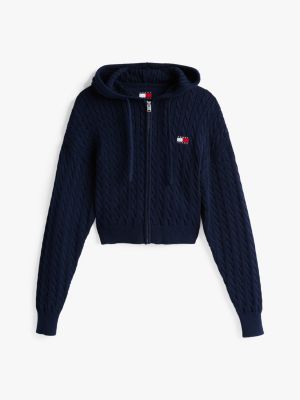 blue cable knit zip-thru sweatshirt for women tommy jeans