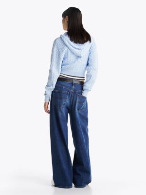 blue cable knit zip-thru sweatshirt for women tommy jeans