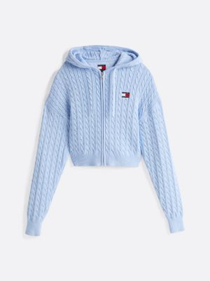 blauw kabelgebreid sweatshirt met ritssluiting voor dames - tommy jeans