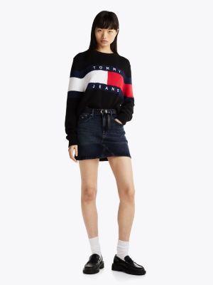 black colour-blocked flag relaxed jumper for women tommy jeans