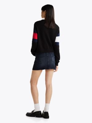 black colour-blocked flag relaxed jumper for women tommy jeans