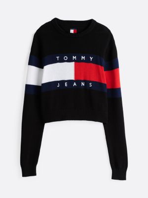 black colour-blocked flag relaxed jumper for women tommy jeans