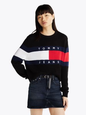 black colour-blocked flag relaxed jumper for women tommy jeans