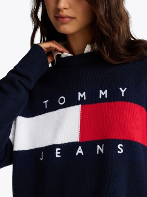 blue colour-blocked flag relaxed jumper for women tommy jeans