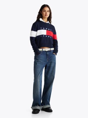 blue colour-blocked flag relaxed jumper for women tommy jeans