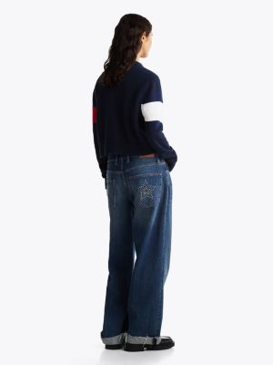 blue colour-blocked flag relaxed jumper for women tommy jeans