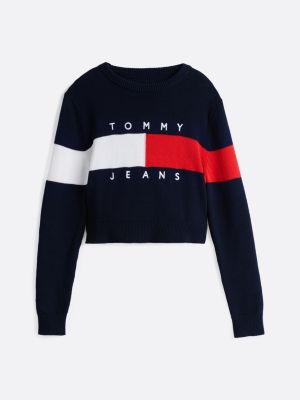 niebieski sweter o luźnym kroju z flagą dla kobiety - tommy jeans