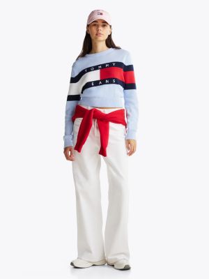 blue colour-blocked flag relaxed jumper for women tommy jeans