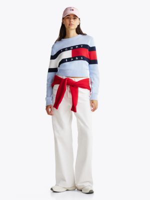 blauw colour-blocked relaxed fit trui met vlag voor dames - tommy jeans