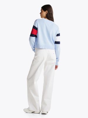 blue colour-blocked flag relaxed jumper for women tommy jeans