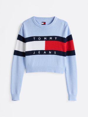 blauw colour-blocked relaxed fit trui met vlag voor dames - tommy jeans