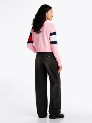 pullover relaxed fit con bandiera color block rosa da donne tommy jeans