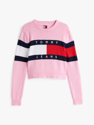 pink colour-blocked flag relaxed jumper for women tommy jeans